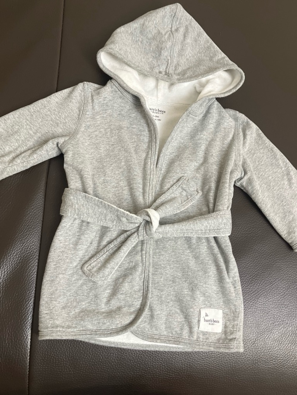 Burt's Bees Light Gray Hooded Kids Robe with Tie Waist